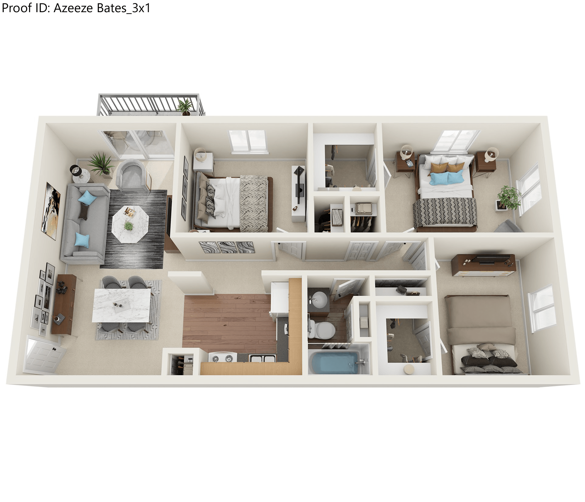 Floor plan for 3 beds, 1 bath, 946 sqft